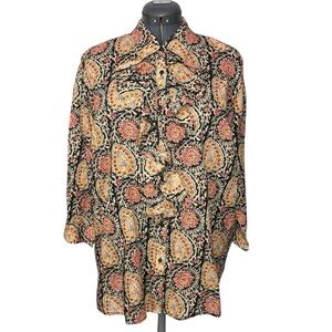 Lauren LRL Floral Paisley Ruffle Blouse Shirt Top Size 2X Cotton 3/4 Sleeve